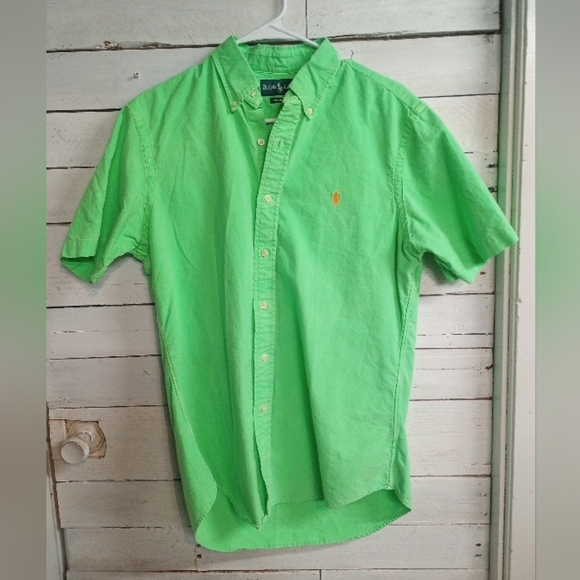 Ralph Lauren Men's Medium Shirt Neon Green Casual Small Polo Pony Button Up - Picture 1 of 9